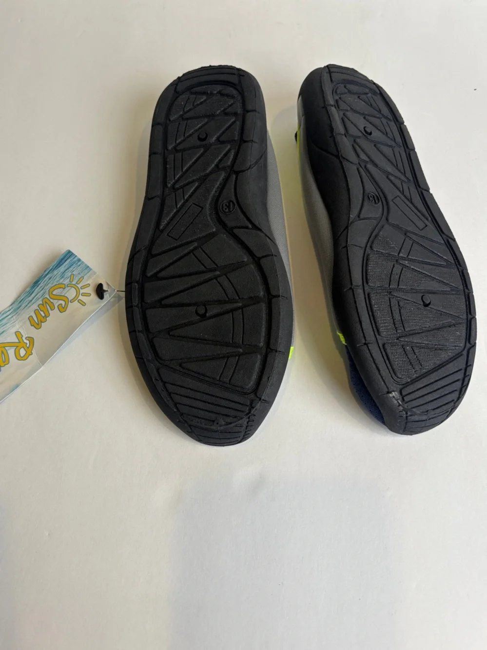 Sun Ray Boys Blue Gray Neon Yellow Water Shoes NWT  size 13